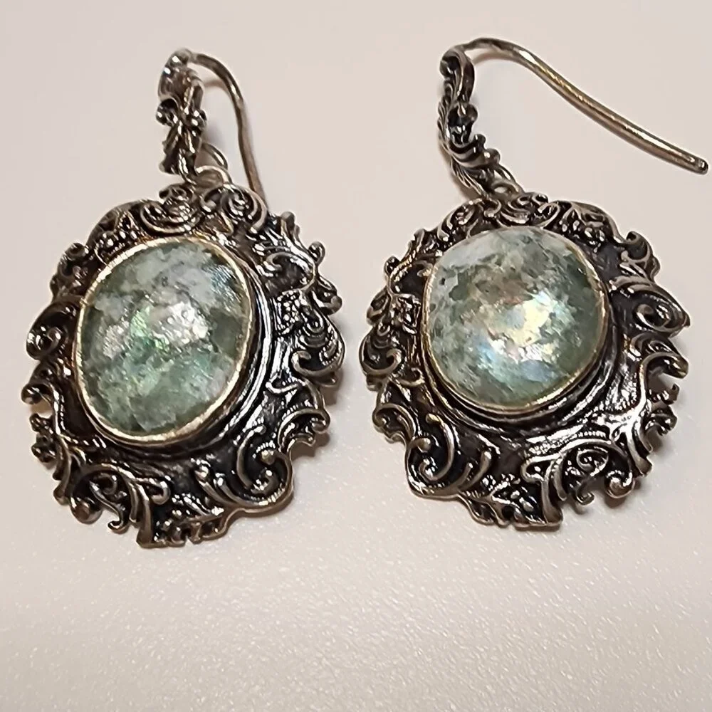 Paz Creations Sterling Silver Roman Glass Made in Israel Earrings